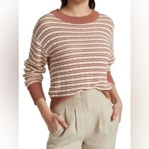 Veronica Beard Size Small Bisa Cotton Striped Crew Neck Sweater in Mauve Multi
